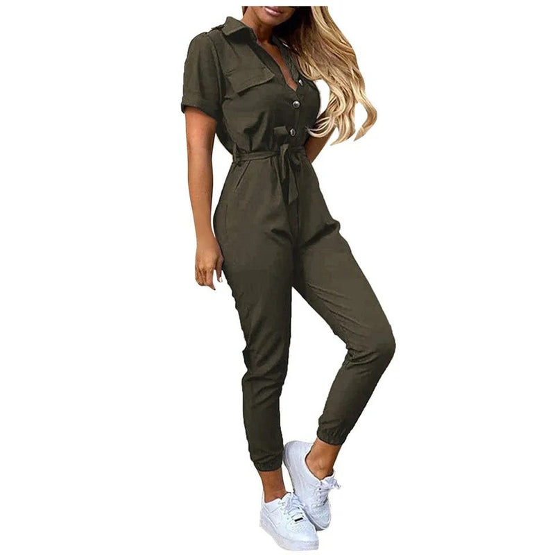 Jade Jumpsuit | Med bälte och korta ärmar