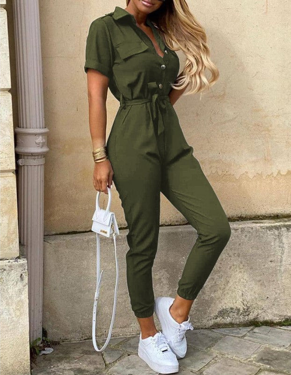 Jade Jumpsuit | Med bälte och korta ärmar